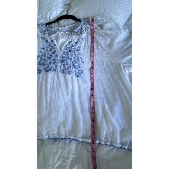 Treasure & Bond White Blue Floral Embroidered Bohemian Peasant Top Size 2X - Picture 11 of 13